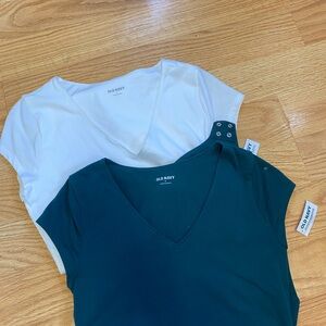 NWT Old Navy Women's Short Sleeve bodysuits - White and Dark Green